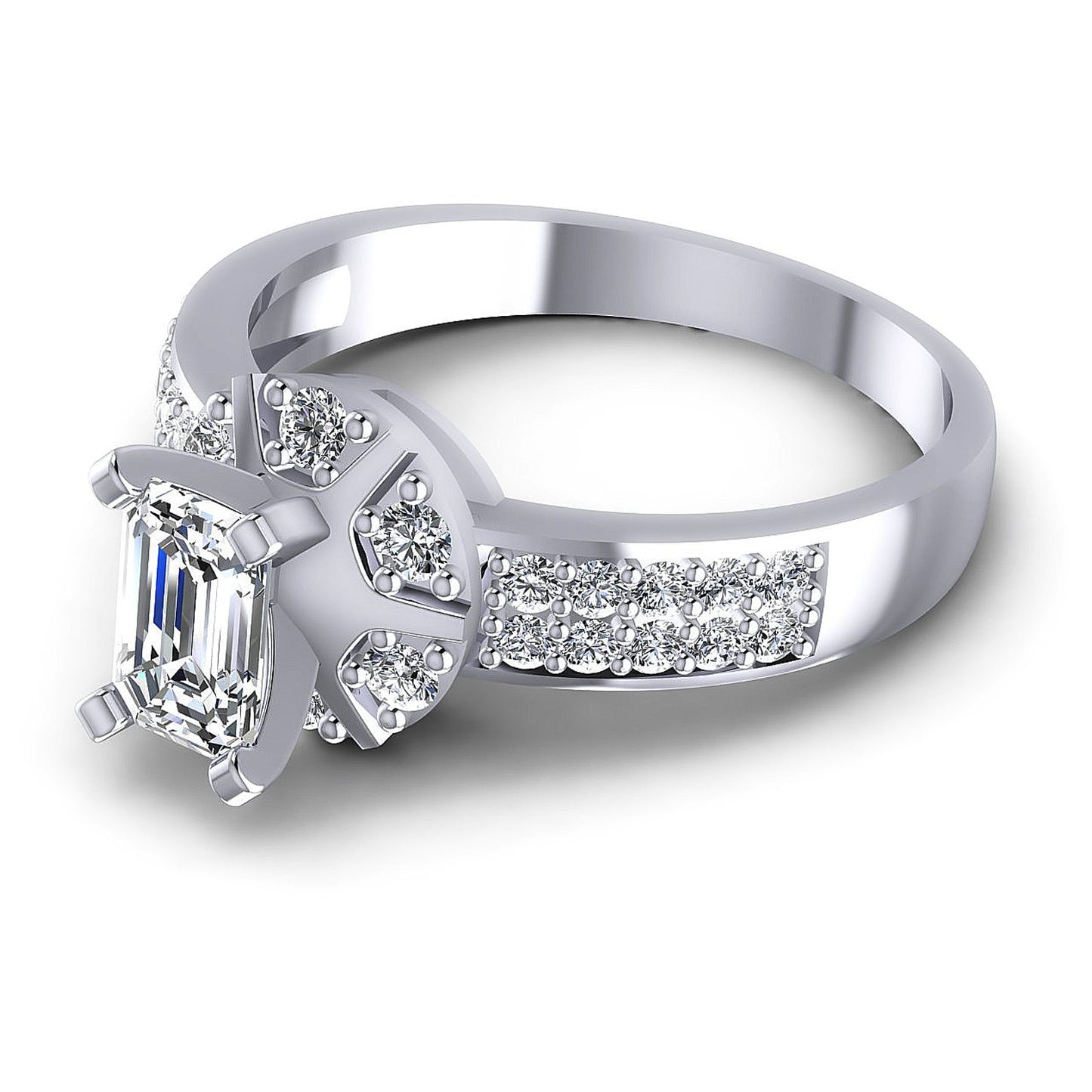 0.70CT Emerald And Round  Cut Diamonds Engagement Rings