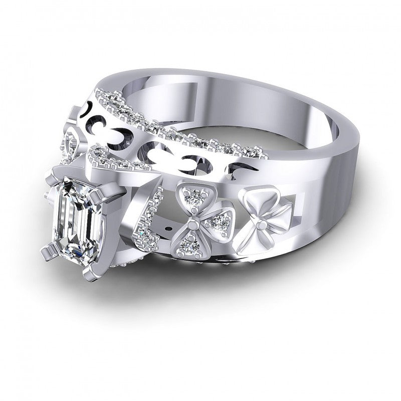 Round and Emerald Diamonds 1.10CT Engagement Ring in 14KT Rose Gold