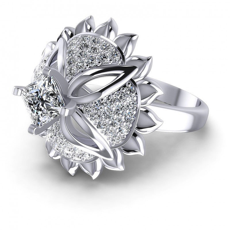 Princess and Round Diamonds 1.15CT Engagement Ring in 14KT Rose Gold