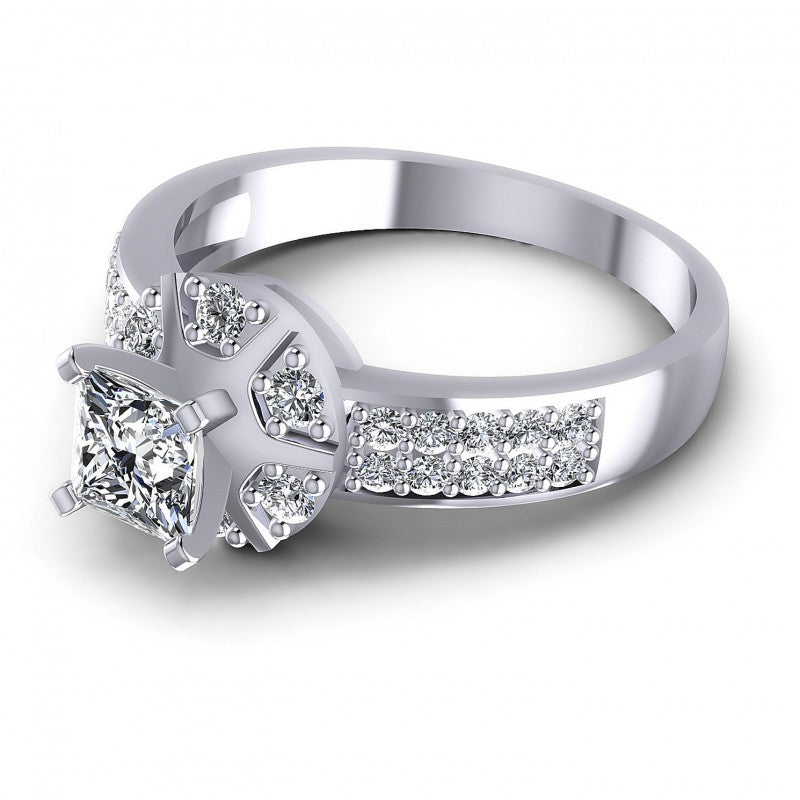 Princess and Round Diamonds 0.70CT Engagement Ring in 14KT Rose Gold