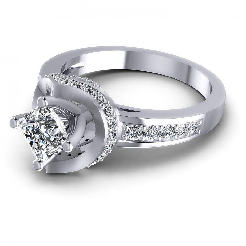 Princess And Round Cut Diamonds Engagement Ring in 14KT Rose Gold