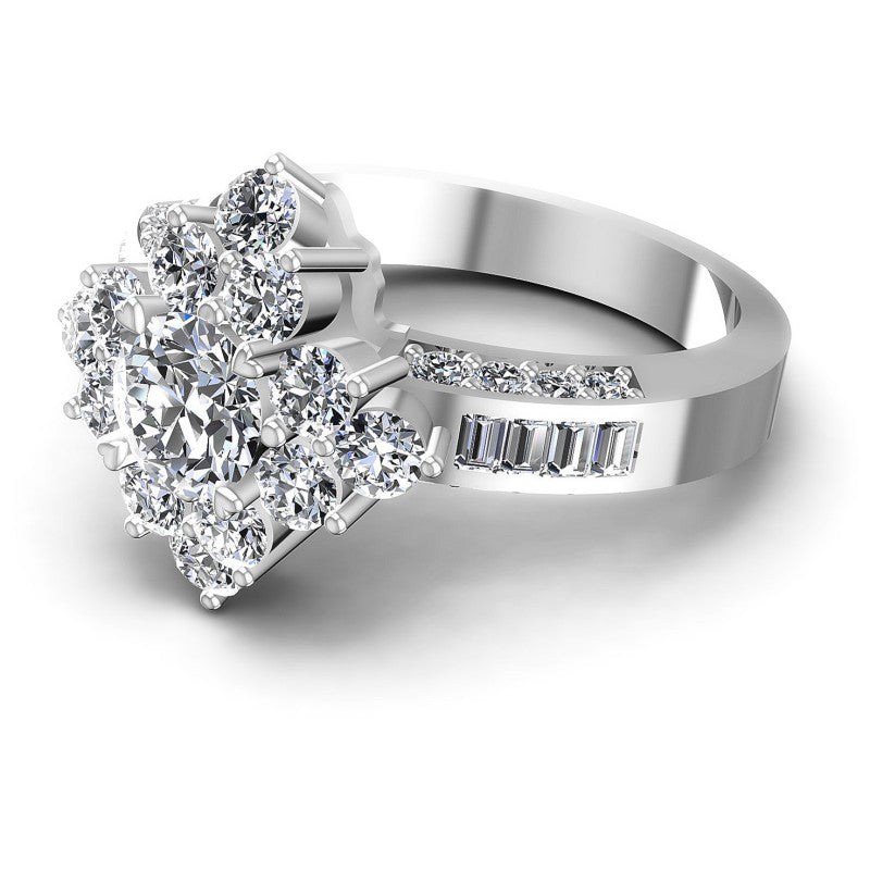 Baguette and Round Diamonds 1.75CT Halo Ring in 14KT Rose Gold