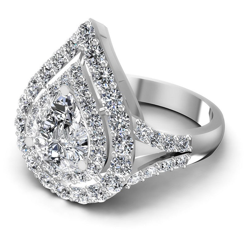 Round and Pear Diamonds 1.80CT Halo Ring in 14KT Rose Gold