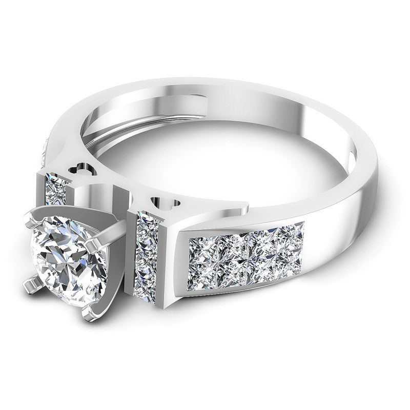 Princess and Round Diamonds 1.15CT Engagement Ring in 14KT Rose Gold