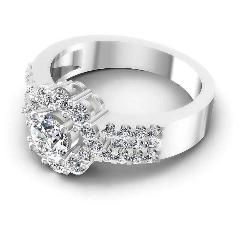 Princess and Round Diamonds 1.40CT Halo Ring in 14KT Rose Gold