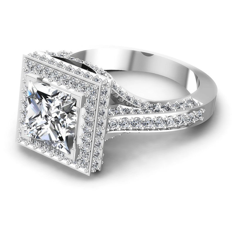 Princess and Round Diamonds 1.90CT Halo Ring in 14KT Rose Gold