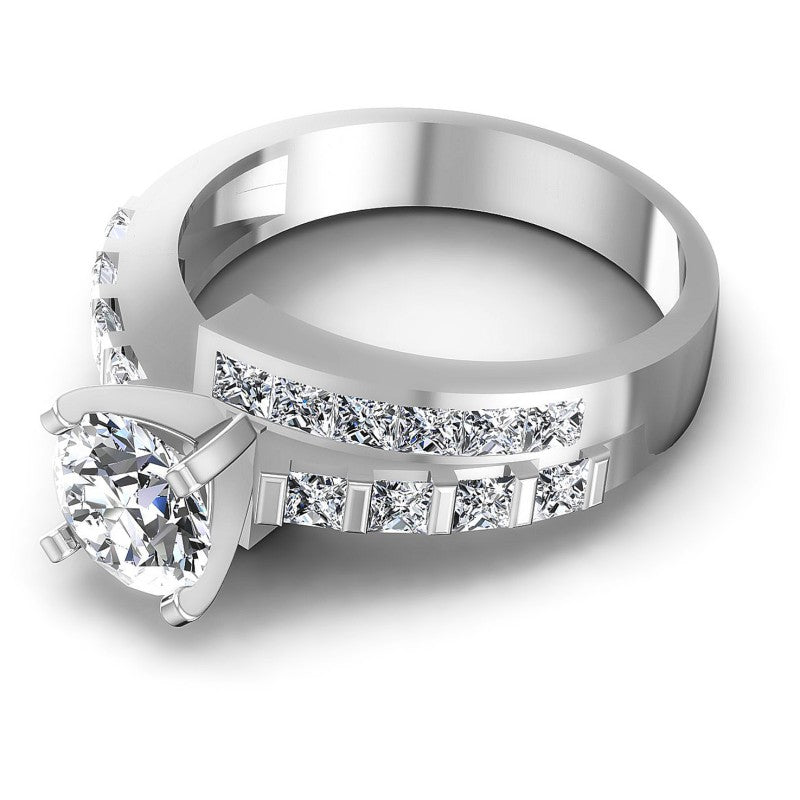 Princess and Round Diamonds 1.55CT Engagement Ring in 14KT Rose Gold