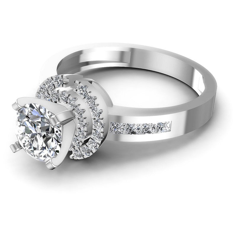 Princess and Round Diamonds 0.90CT Engagement Ring in 14KT Rose Gold