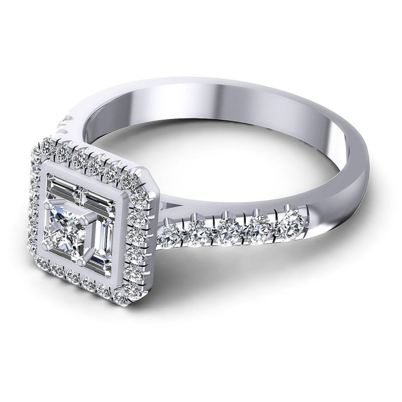 Baguette and Round Diamonds 0.85CT Halo Ring in 14KT Rose Gold