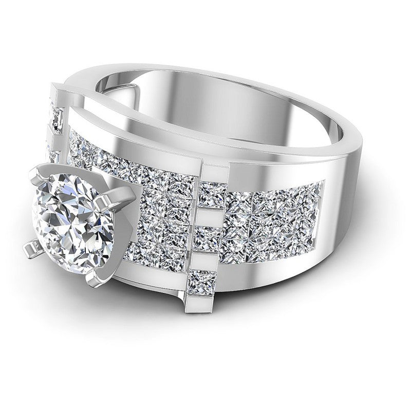 Princess and Round Diamonds 2.50CT Engagement Ring in 14KT Rose Gold