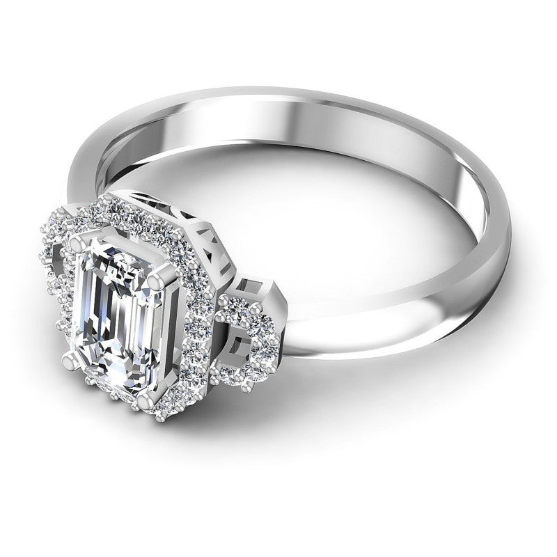 Round and Emerald Diamonds 0.55CT Halo Ring in 14KT Rose Gold