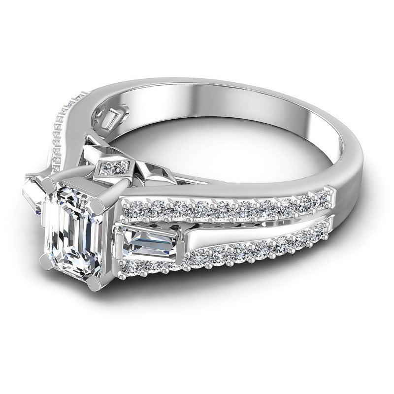 Baguette and Round and Emerald Diamonds 1.25CT Engagement Ring in 14KT Rose Gold