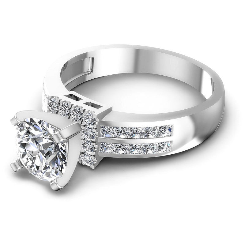 Princess and Round Diamonds 1.05CT Engagement Ring in 14KT Rose Gold
