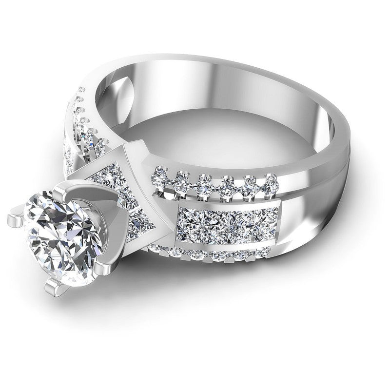 Princess and Round Diamonds 1.45CT Engagement Ring in 14KT Rose Gold