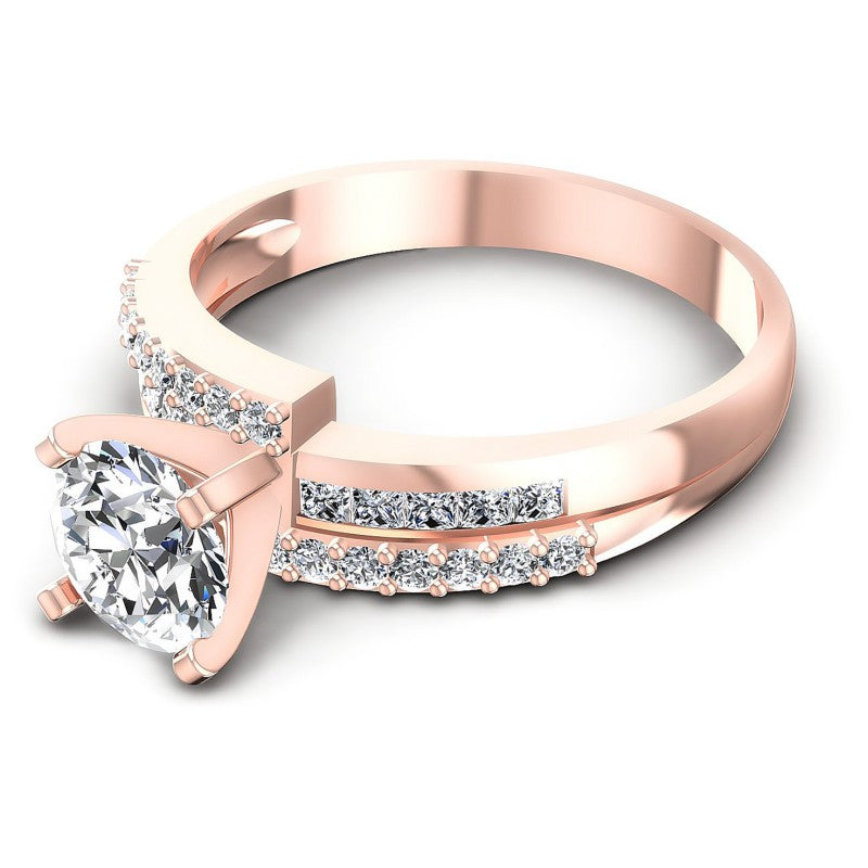Princess and Round Diamonds 0.95CT Engagement Ring in 18KT Rose Gold