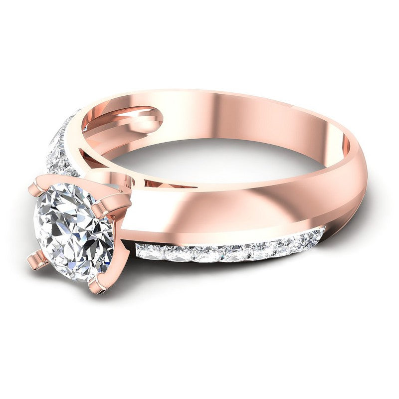 Princess and Round Diamonds 0.90CT Engagement Ring in 18KT Rose Gold