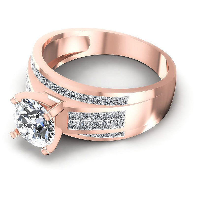 Princess and Round Diamonds 1.30CT Engagement Ring in 18KT Rose Gold