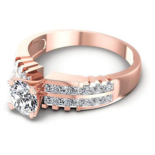 Princess and Round Diamonds 1.55CT Engagement Ring in 18KT Rose Gold