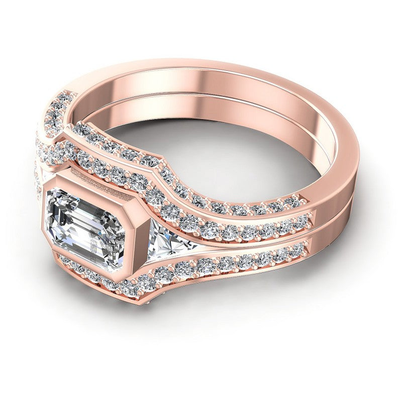 Triangle and Round and Emerald Diamonds 1.15CT Engagement Ring in 18KT Rose Gold