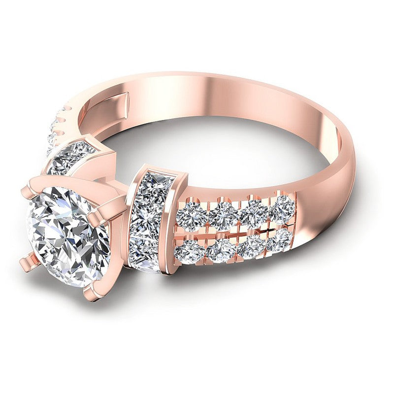 Princess and Round Diamonds 1.45CT Engagement Ring in 18KT Rose Gold