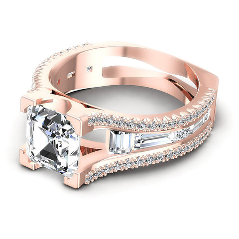 1.80CT Princess And Round And Baguette  Cut Diamonds Engagement Rings
