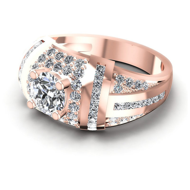 Princess and Round Diamonds 1.50CT Halo Ring in 18KT Rose Gold