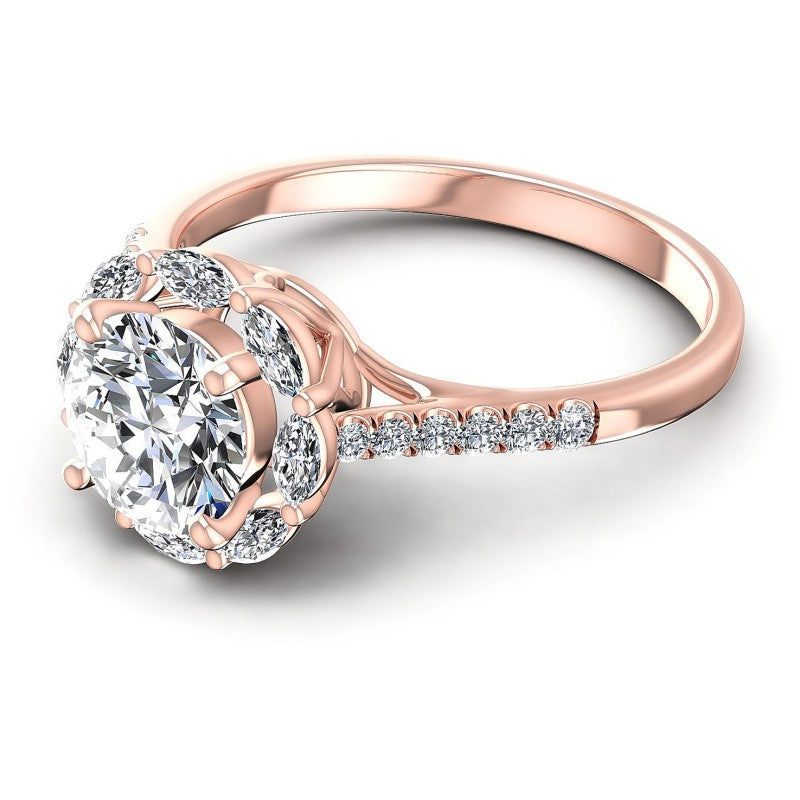 Round and Marquise Diamonds 0.85CT Halo Ring in 18KT Rose Gold