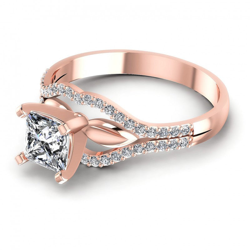 Princess and Round Diamonds 0.65CT Engagement Ring in 18KT Rose Gold
