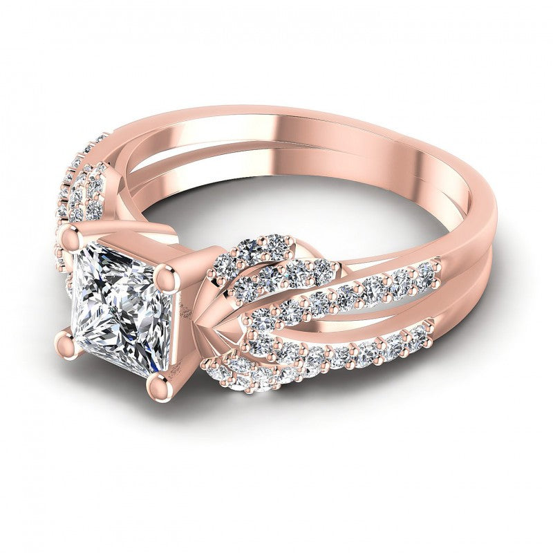 Princess and Round Diamonds 0.85CT Engagement Ring in 18KT Rose Gold