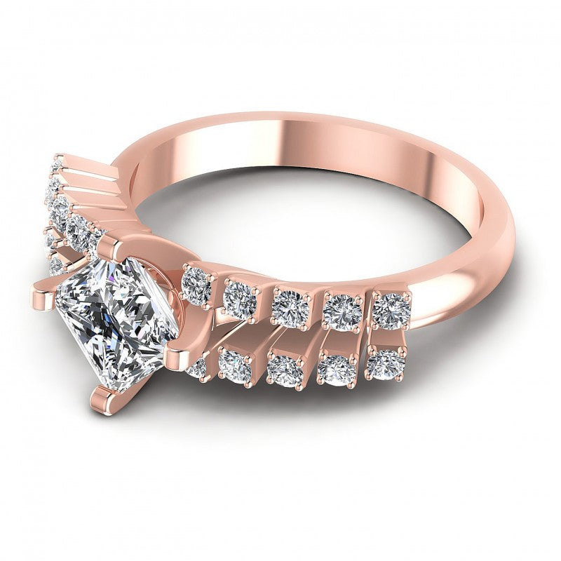 Princess and Round Diamonds 0.70CT Engagement Ring in 18KT Rose Gold