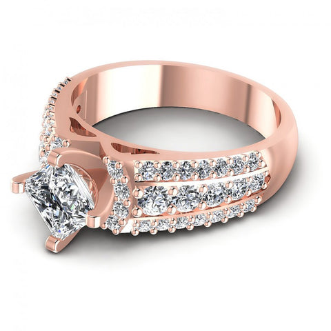 Princess and Round Diamonds 1.20CT Engagement Ring in 18KT Rose Gold