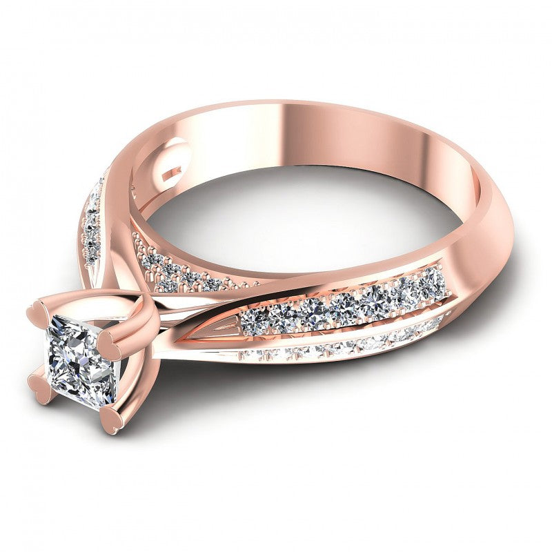 Princess and Round Diamonds 0.70CT Engagement Ring in 18KT Rose Gold