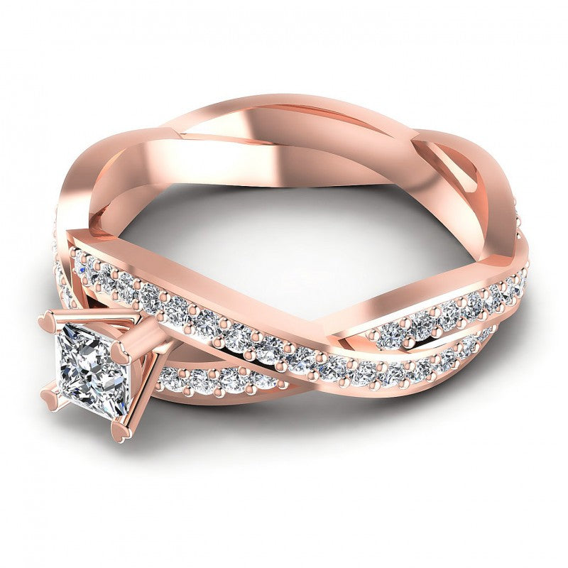 Princess and Round Diamonds 1.00CT Engagement Ring in 18KT Rose Gold