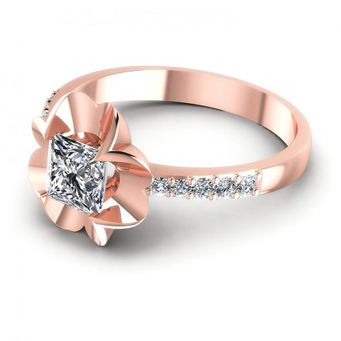 Princess and Round Diamonds 0.55CT Engagement Ring in 18KT Rose Gold