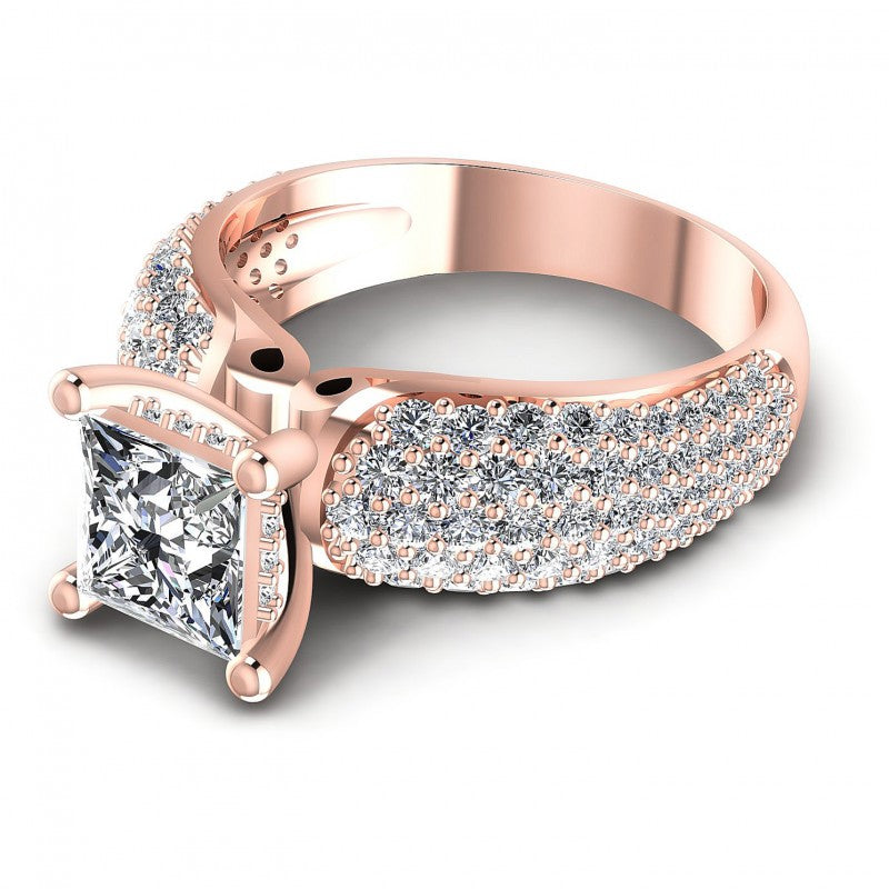 Princess and Round Diamonds 1.35CT Engagement Ring in 18KT Rose Gold