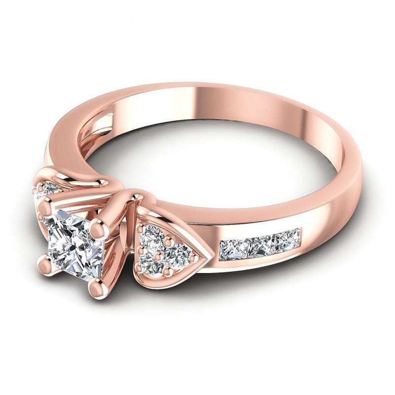 Princess and Round Diamonds 0.75CT Engagement Ring in 18KT Rose Gold