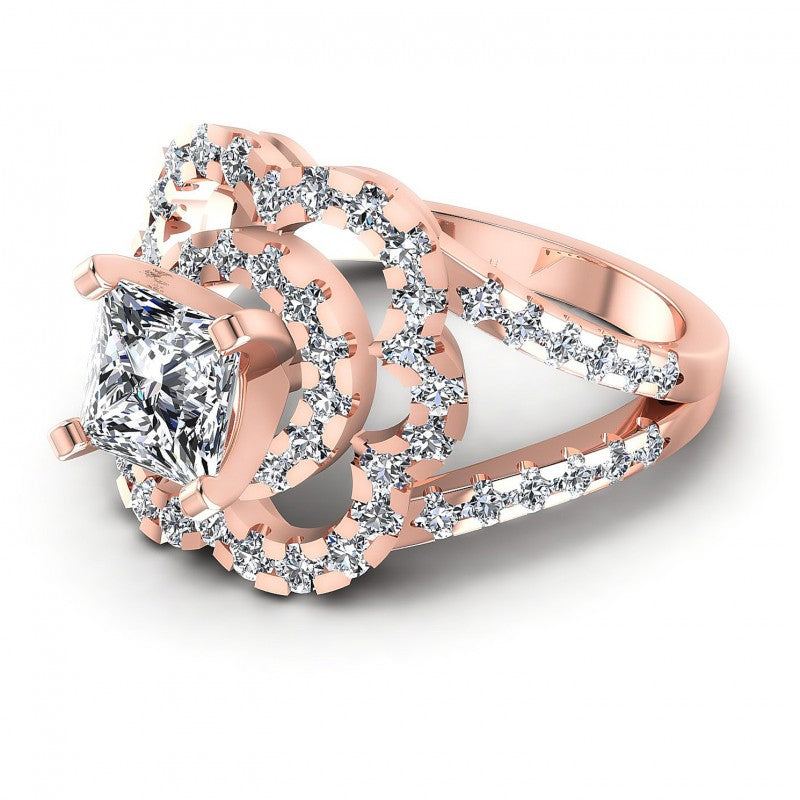 Princess and Round Diamonds 1.30CT Engagement Ring in 18KT Rose Gold