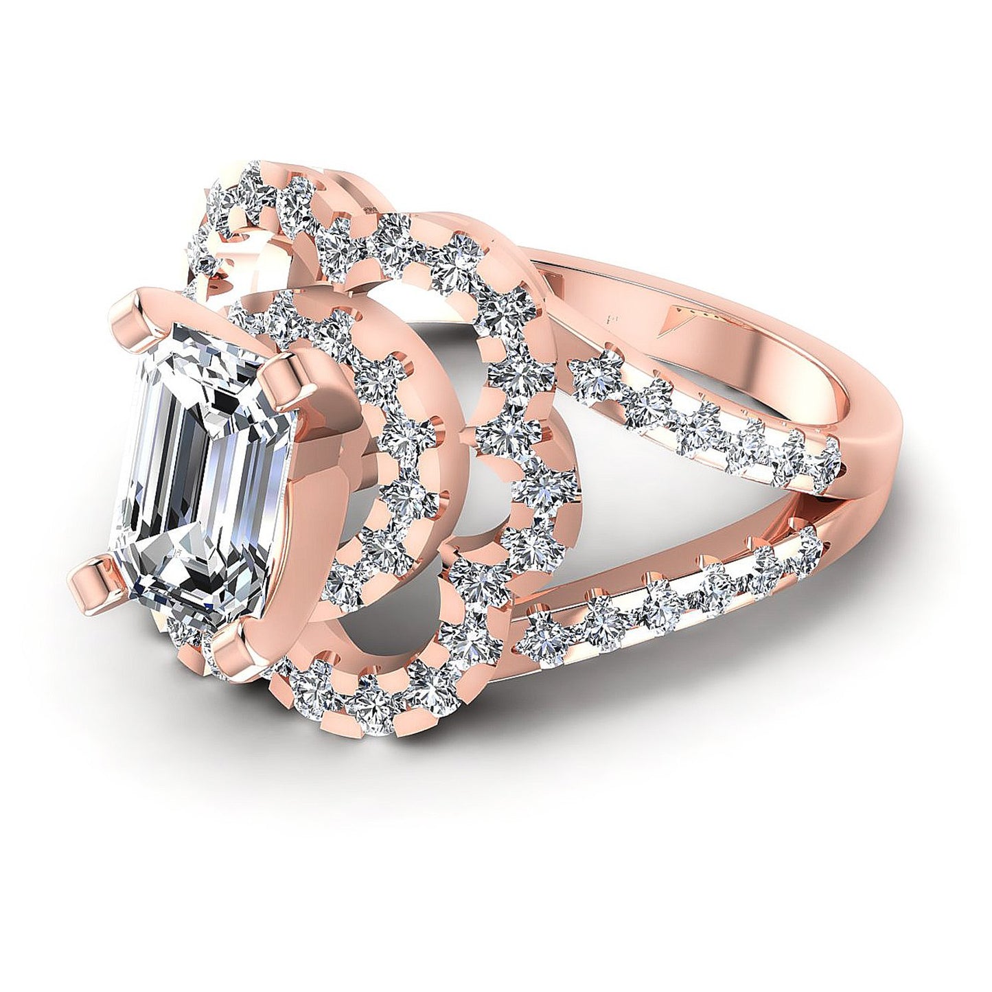 1.75CT Emerald And Round  Cut Diamonds Engagement Rings