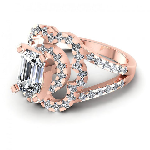 Round and Emerald Diamonds 1.75CT Engagement Ring in 18KT Rose Gold