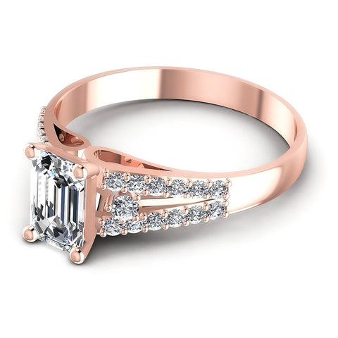 0.65CT Emerald And Round  Cut Diamonds Engagement Rings
