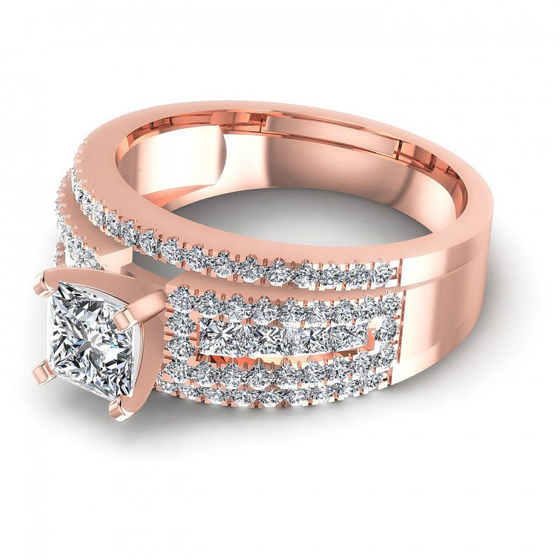 Princess and Round Diamonds 1.60CT Engagement Ring in 18KT Rose Gold