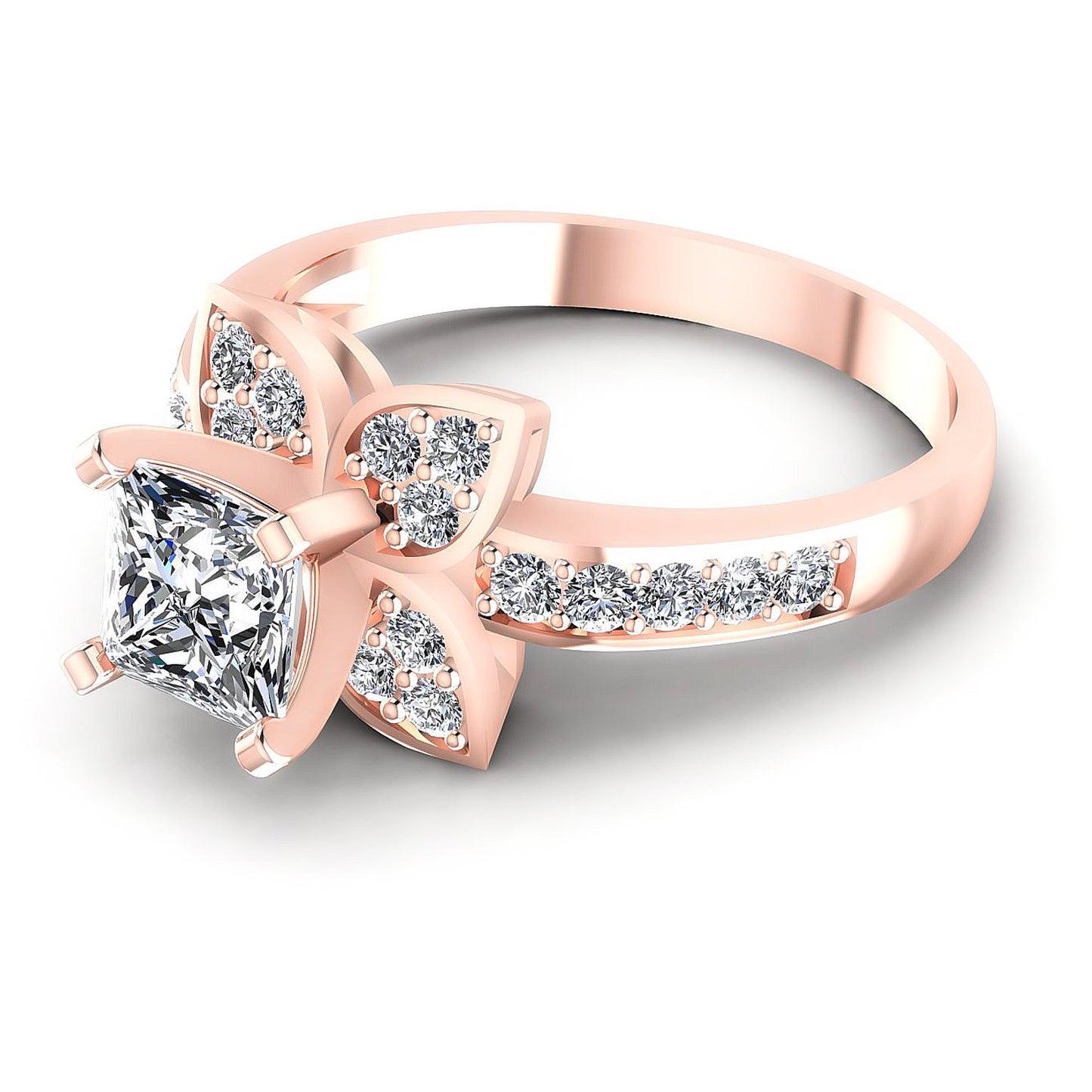 0.75CT Princess And Round  Cut Diamonds Engagement Rings