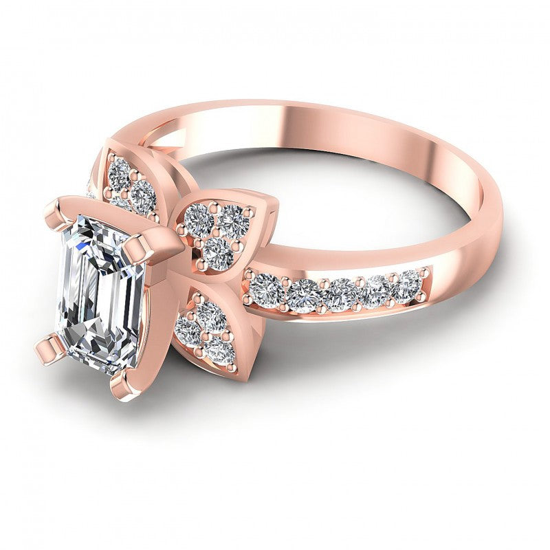 Round and Emerald Diamonds 0.75CT Engagement Ring in 18KT Rose Gold