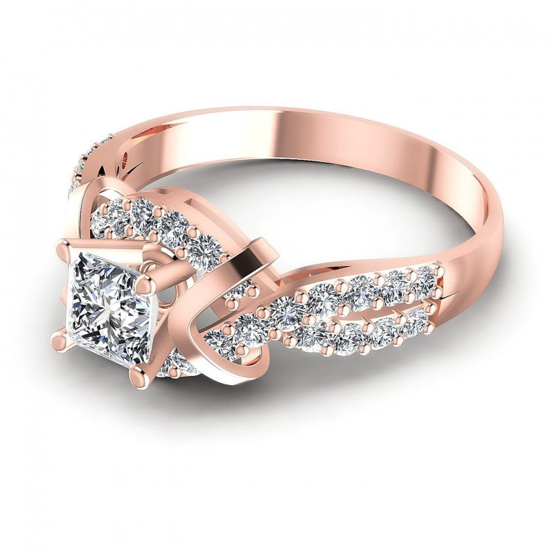 Princess and Round Diamonds 1.05CT Engagement Ring in 18KT Rose Gold