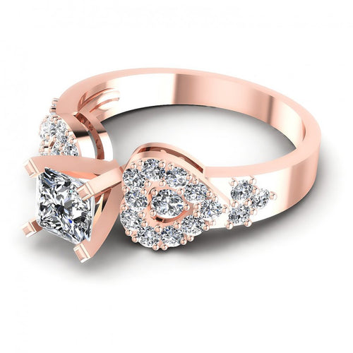 Princess and Round Diamonds 0.95CT Engagement Ring in 18KT Rose Gold