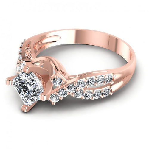 Princess and Round Diamonds 0.80CT Engagement Ring in 18KT Rose Gold