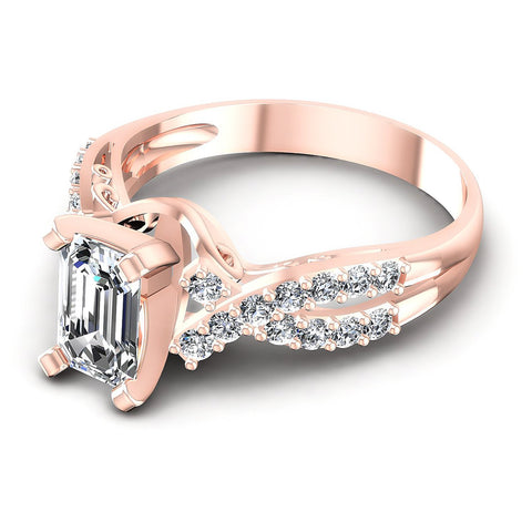 0.80CT Emerald And Round  Cut Diamonds Engagement Rings
