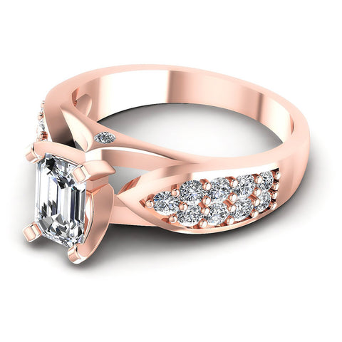 0.95CT Emerald And Round  Cut Diamonds Engagement Rings