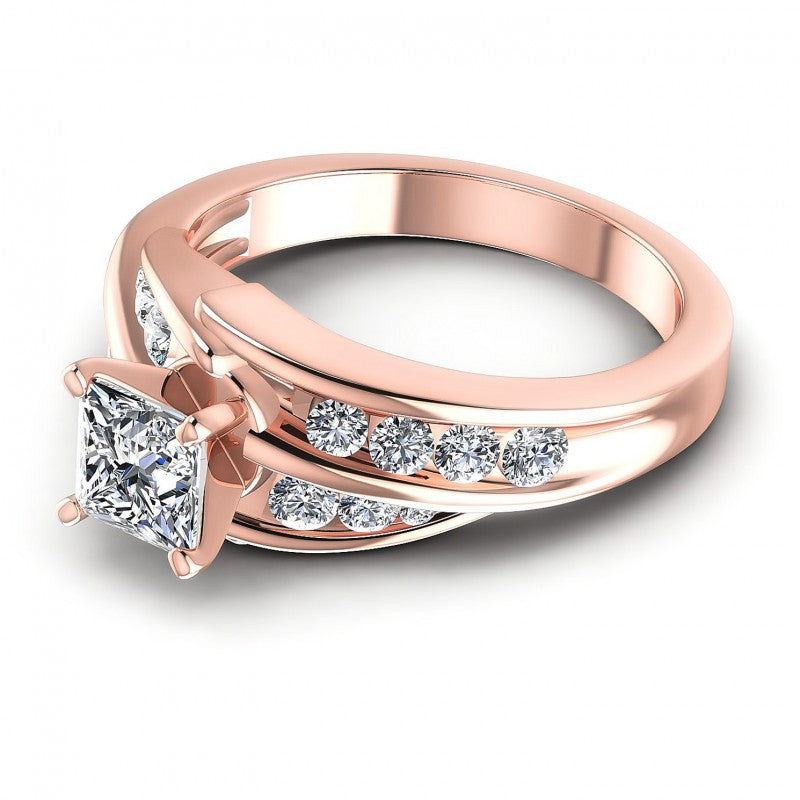 Princess and Round Diamonds 0.95CT Engagement Ring in 18KT Rose Gold