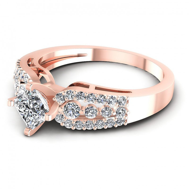 Princess and Round Diamonds 0.80CT Engagement Ring in 18KT Rose Gold